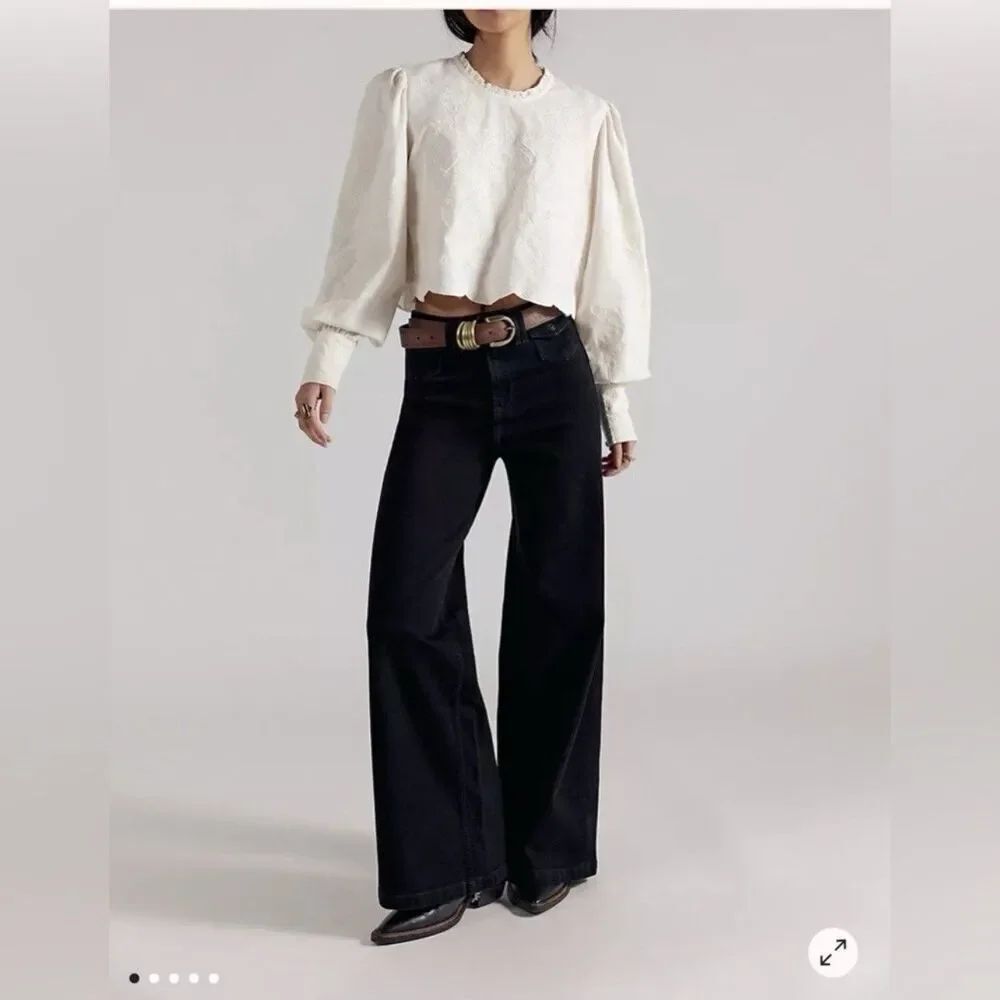 Free People Kellee High Rise Wide Leg Palazzo Jeans Black Size 29 NEW Boho